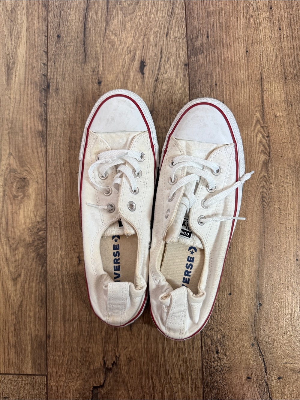 Converse White Low-Top Canvas Sneakers with Red Trim
